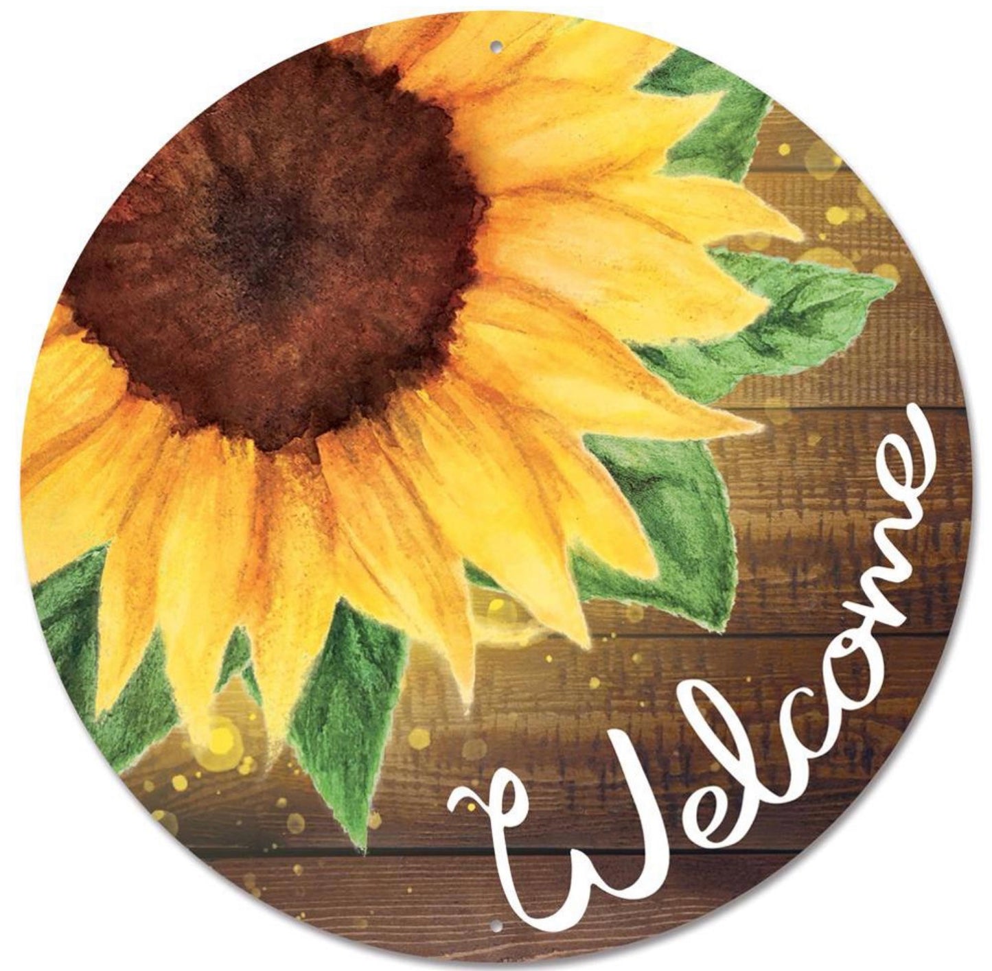 12” Round Metal Welcome Sunflower Wreath Sign