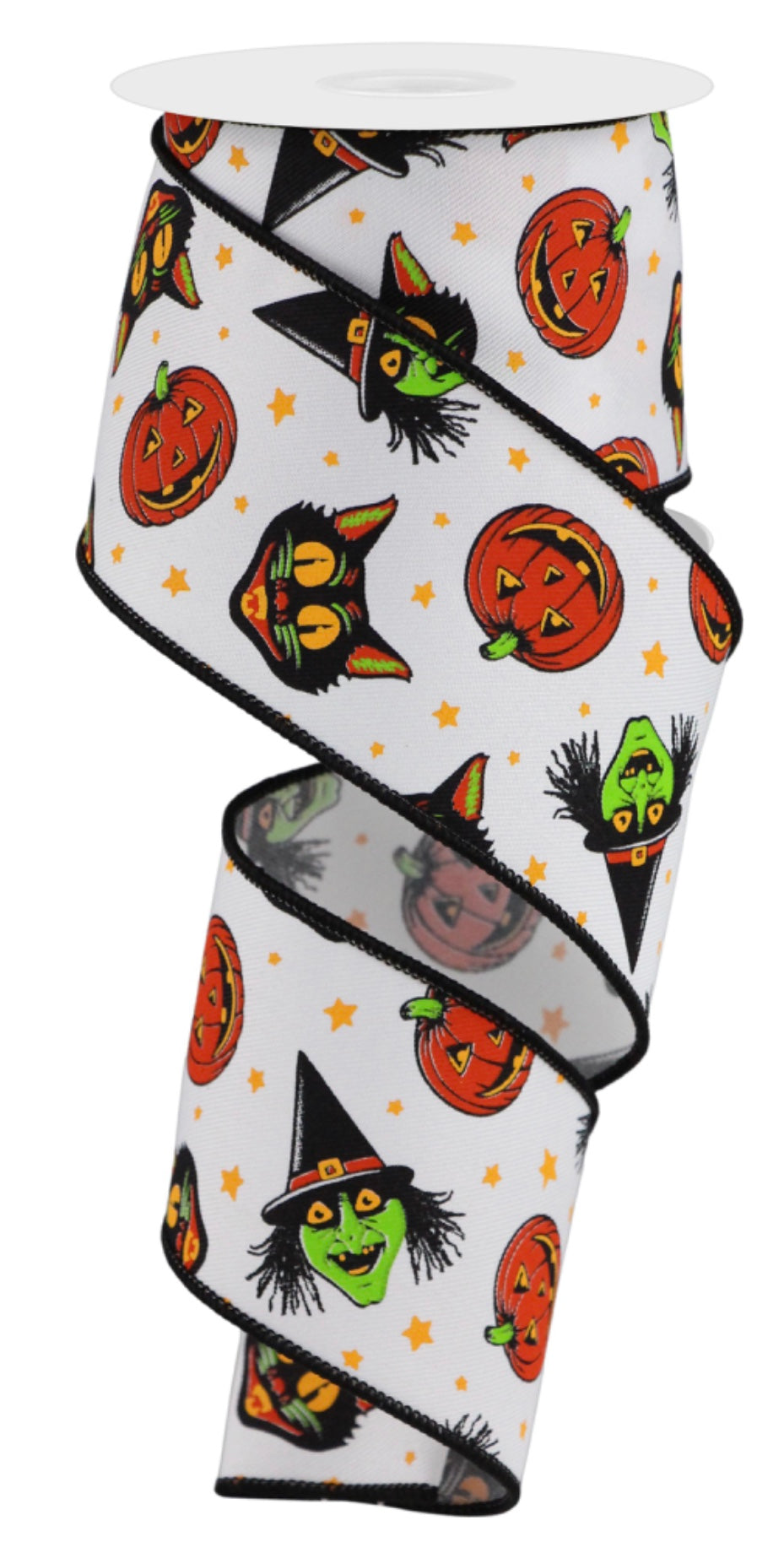 10 Yards - 2.5" Wired Witch, Pumpkin, and Black Cat Halloween Ribbon