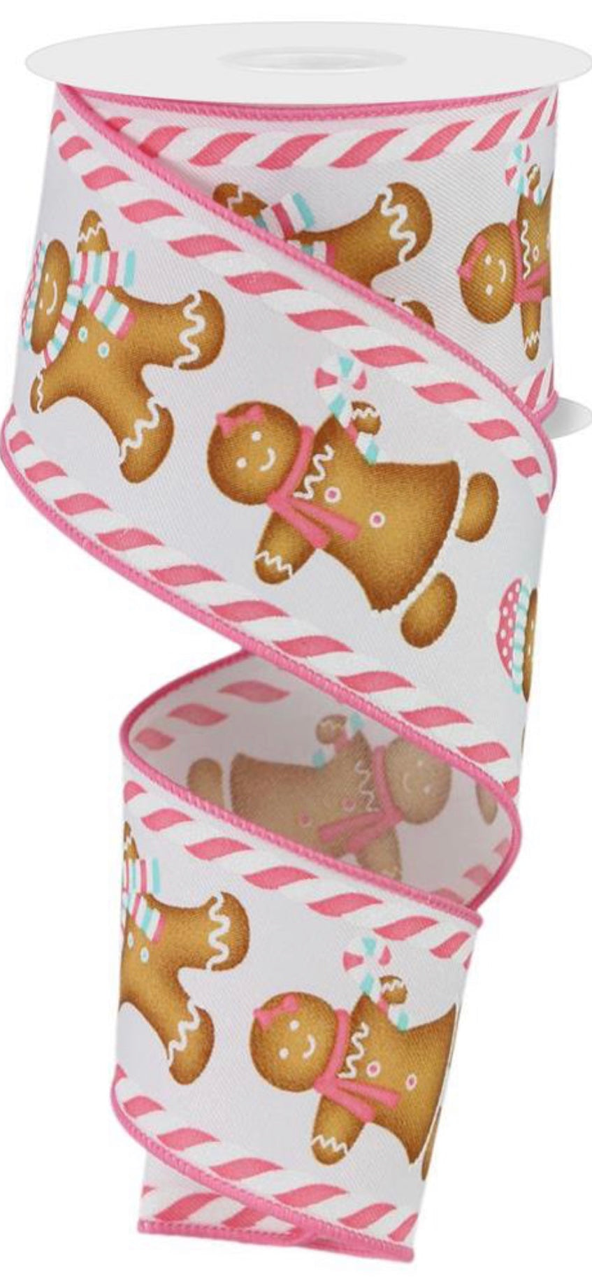 10 Yards - 2.5” Wired Pink Christmas Gingerbread Ribbon