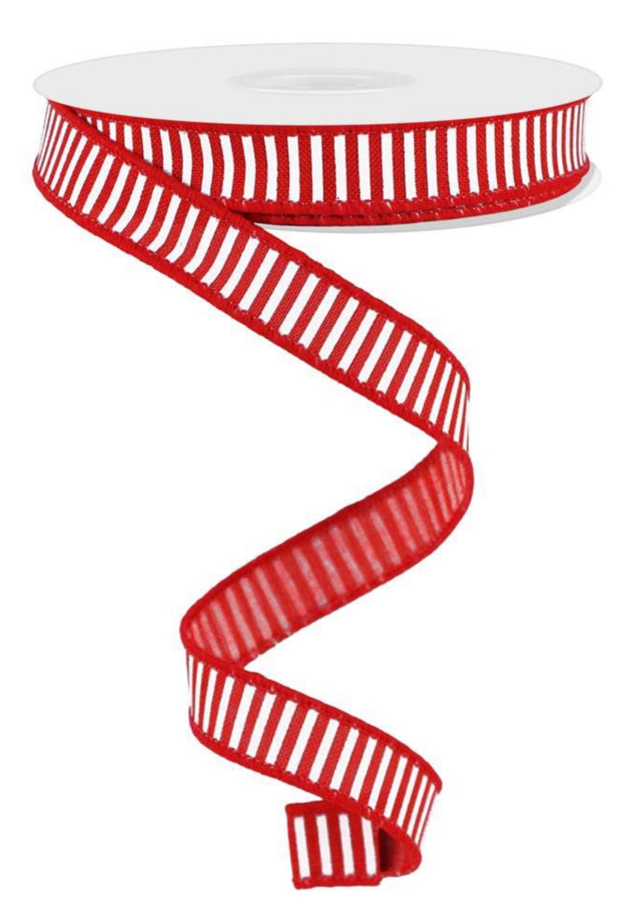 10 Yards - 5/8” Wired Red and White Stripe Ribbon