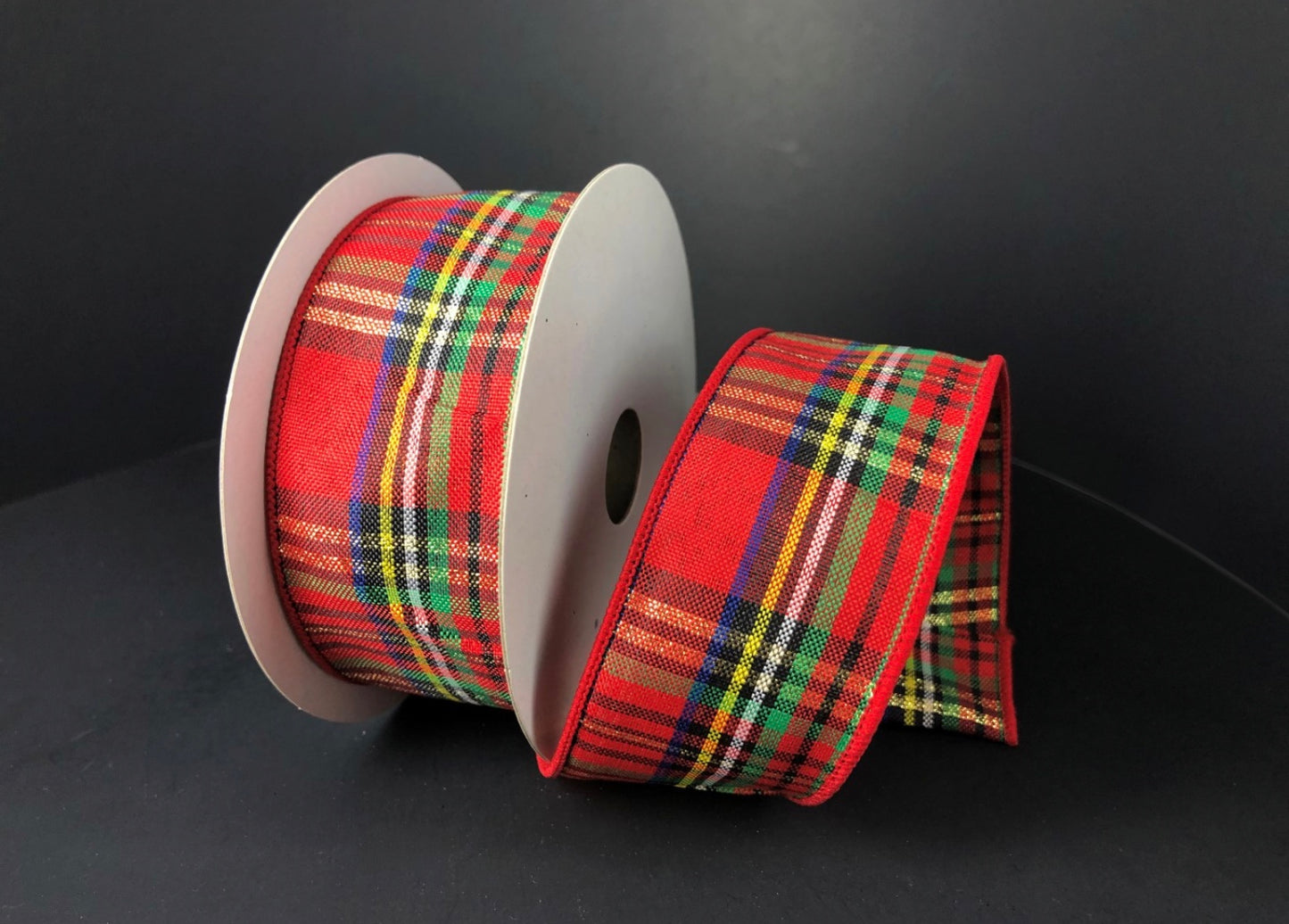 10 Yards - 1.5” Wired Christmas Tartan Plaid Ribbon