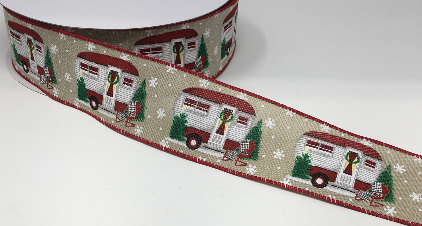 50 Yards - 2.5” Wired Christmas Camper Ribbon