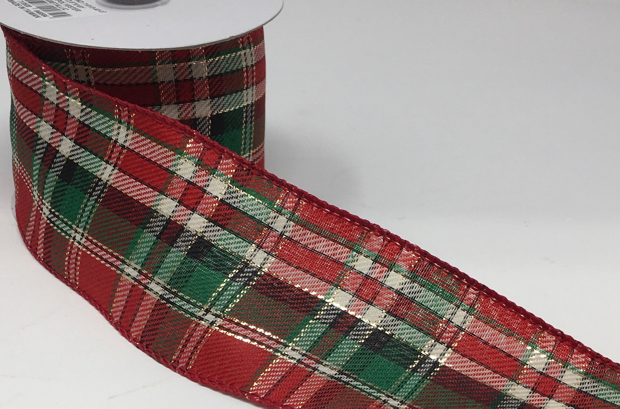 10 Yards - 2.5” Wired Christmas Check with Metallic Gold Threading Rib ...
