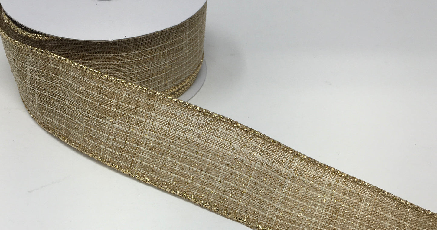 10 Yards - 1.5" Wired Natural Background with Gold Speckled Accent