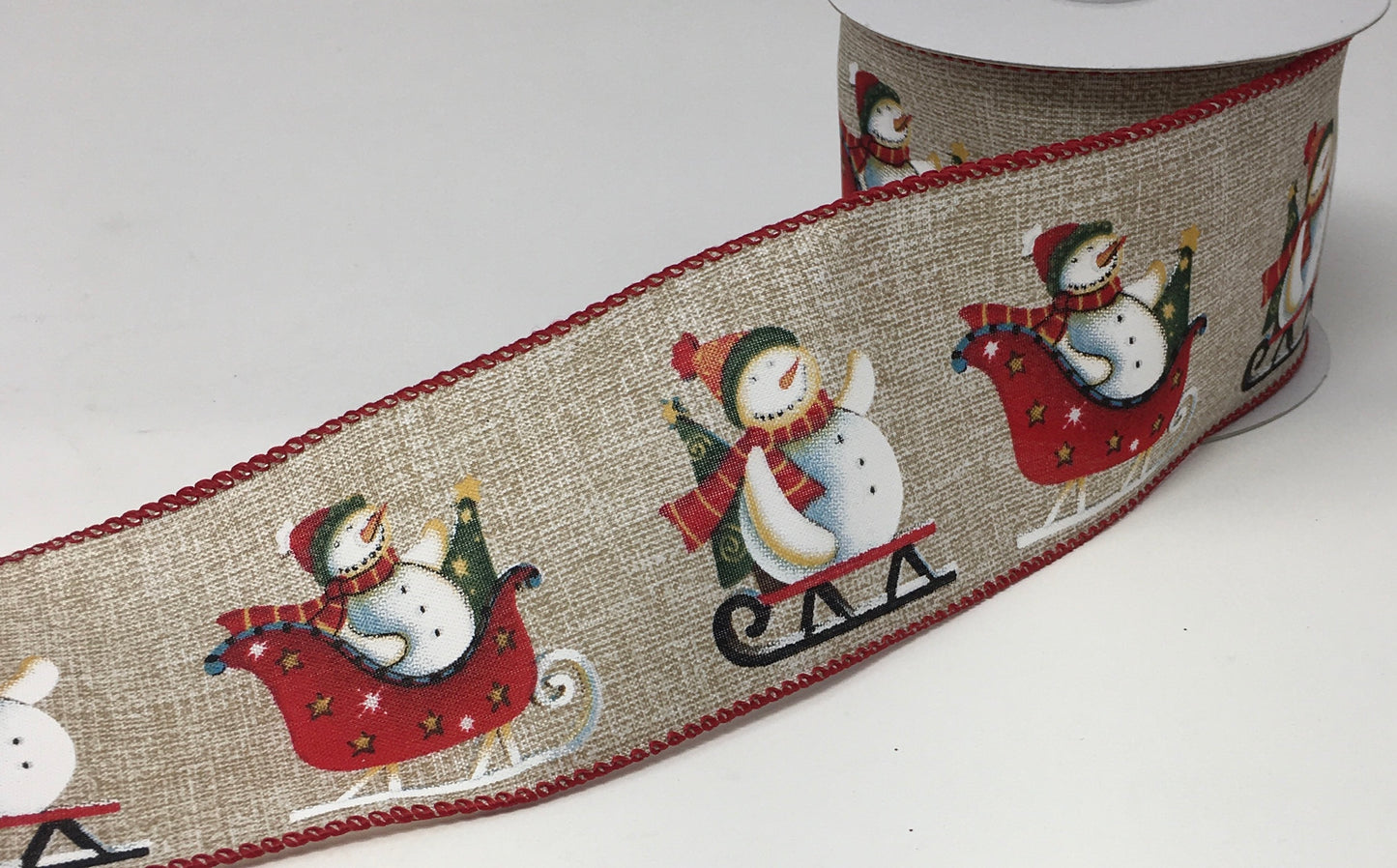 10 Yards - 2.5” Wired Snowman Sleigh Christmas Ribbon