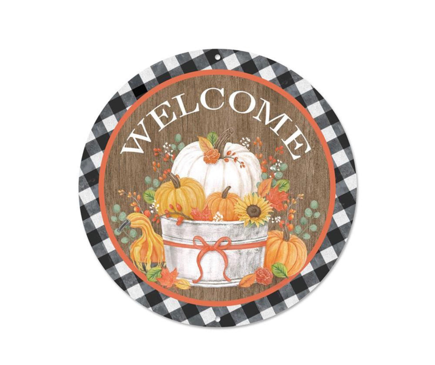 8” Round Metal Welcome Pumpkin Fall Wreath Sign