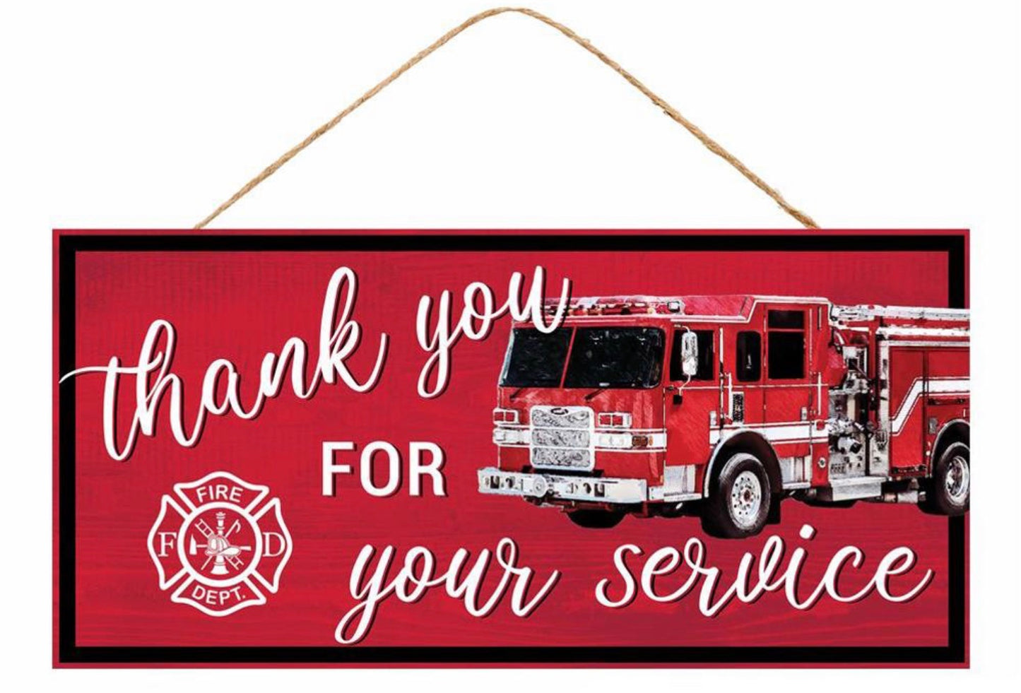 12.5”x6” Thank You For Your Service Fireman Wreath Sign