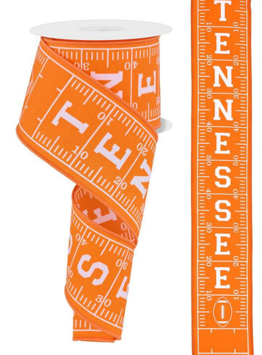 10 Yards - 2.5" Wired Orange and White Tennessee Football Ribbon