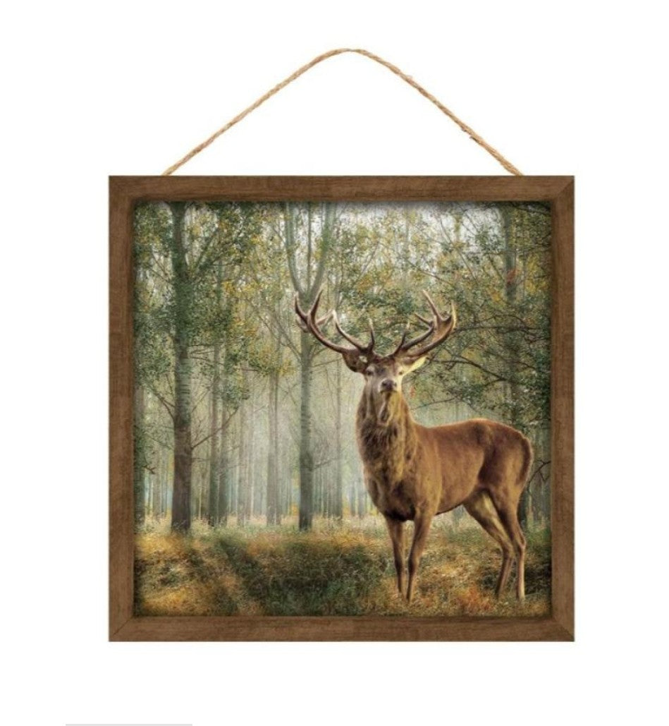 10" Square Deer Wreath Sign