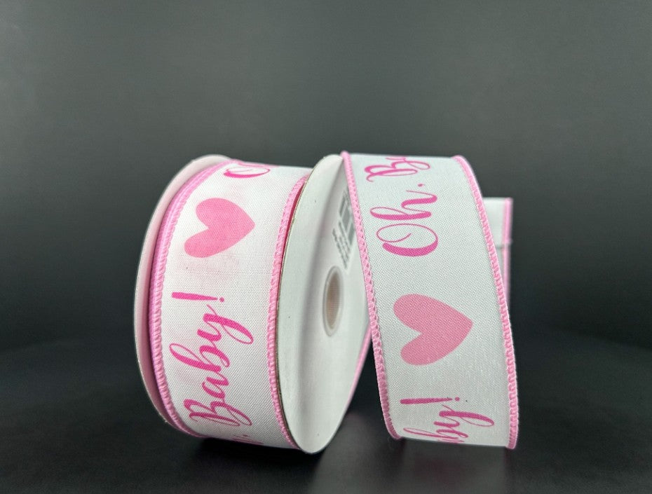 1.5 Oh Baby Girl Ribbon: Pink & White (10 Yards)