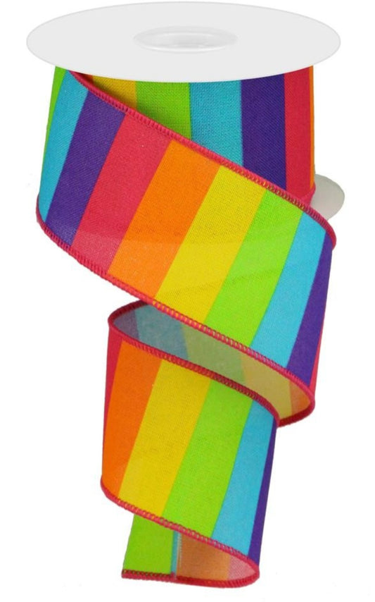 10 Yards - 2.5" Wired Rainbow Stripe Ribbon