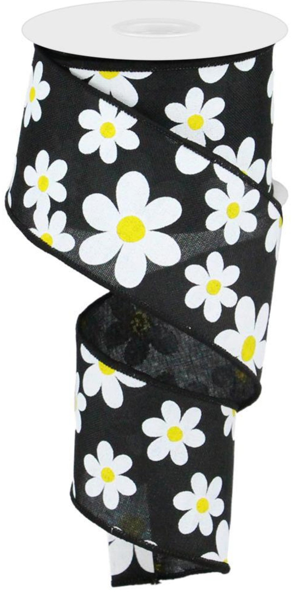 10 Yards - 2.5" Wired Black Background Daisy Ribbon