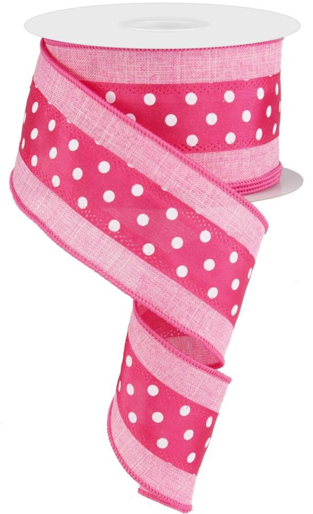 10 Yards - 2.5" Wired Hot Pink and White Polka Dot Ribbon with Pink Edging