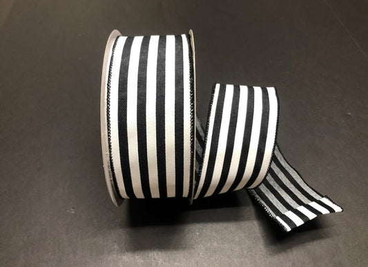 50 Yards - 2.5” Wired Black and White Stripe Ribbon