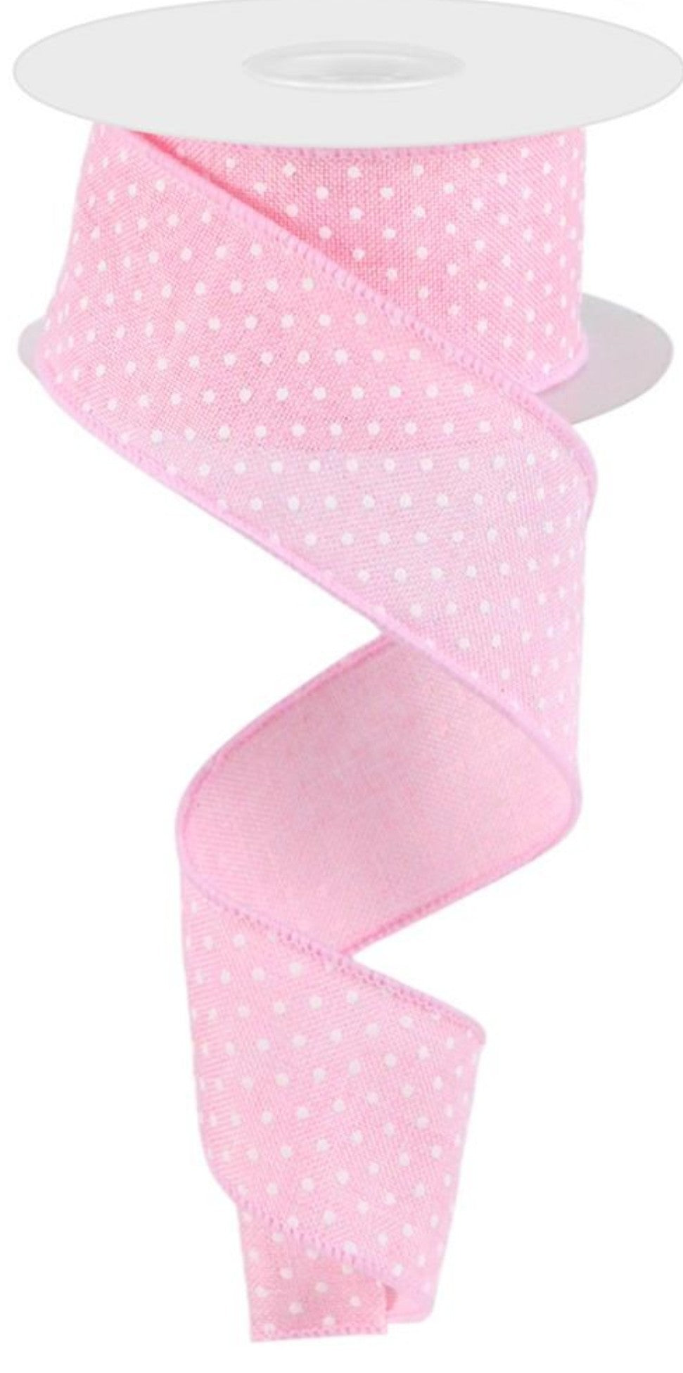 10 Yards - 1.5” Wired Pink and White Swiss Dot Ribbon