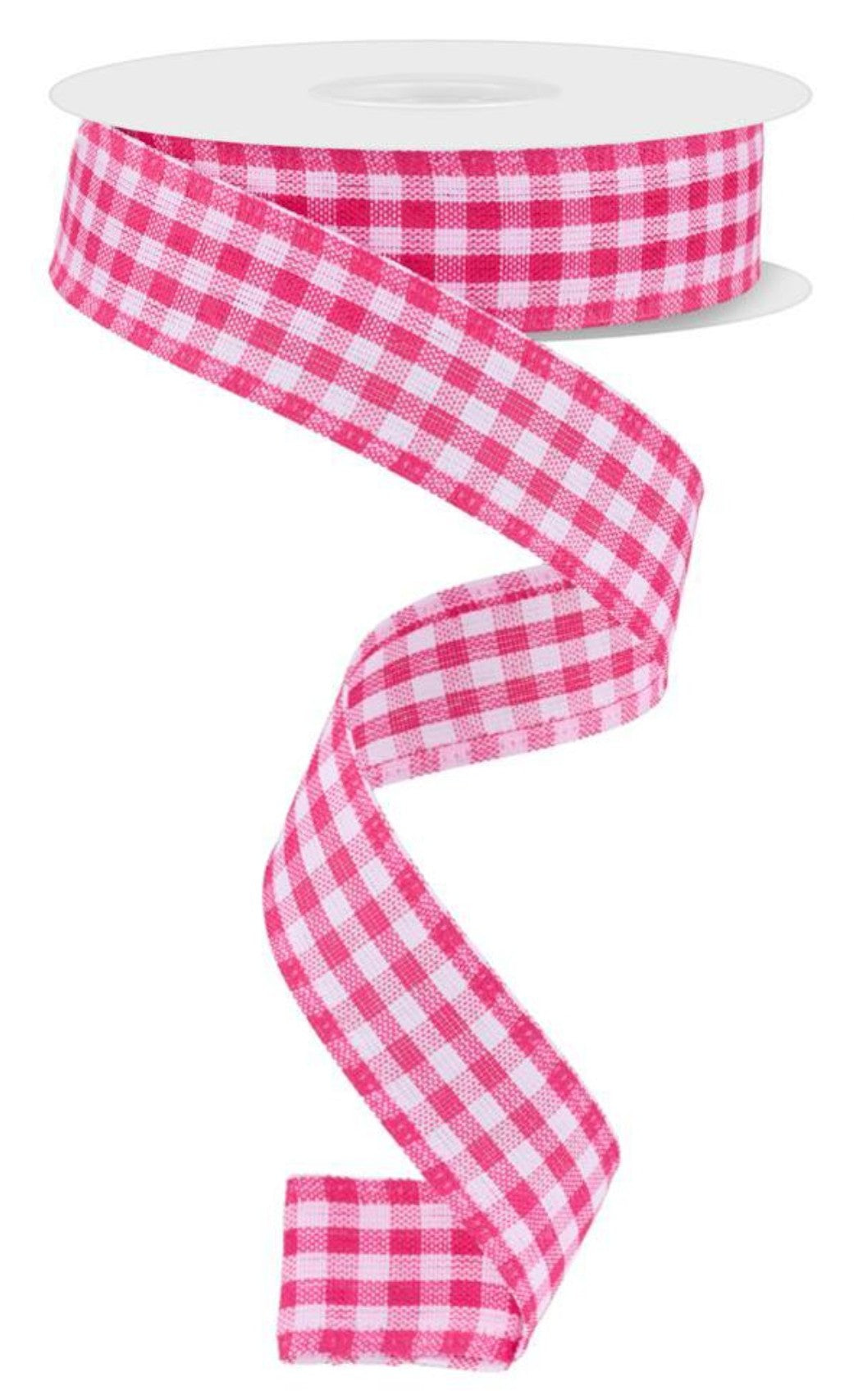 10 Yards - 7/8" Wired Hot Pink and White Gingham Check Ribbon