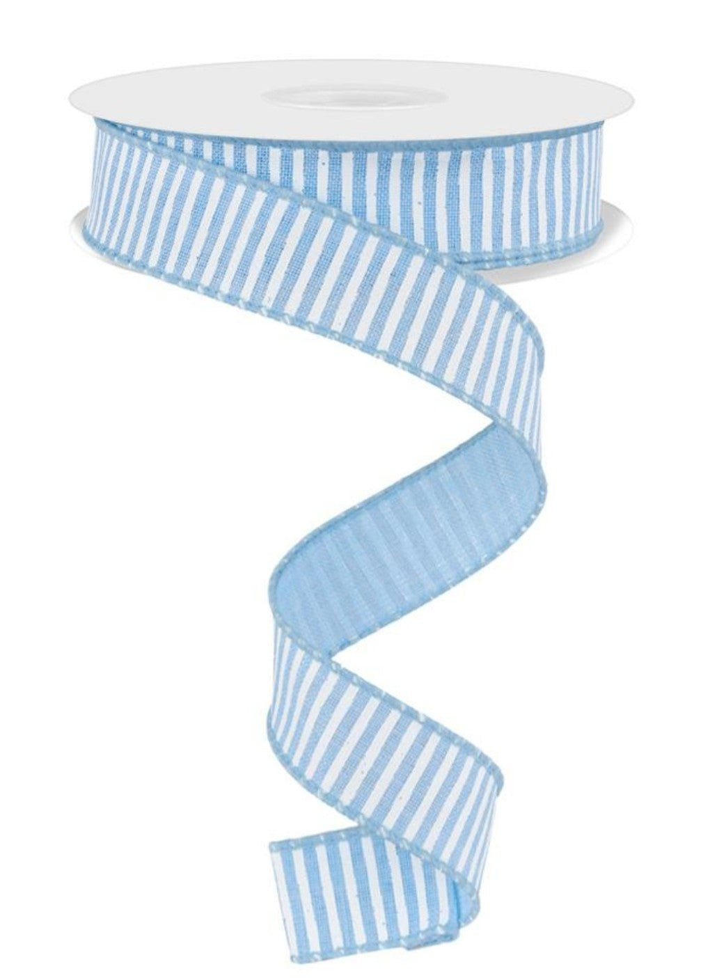 10 Yards - 7/8" Wired Light Blue and White Stripe Ribbon