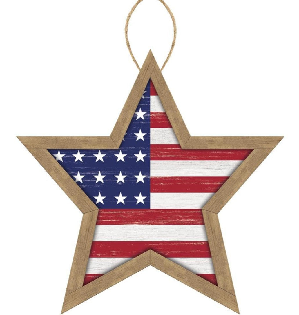 12"x11.75" Stars and Stripes Star Shaped Wreath Sign