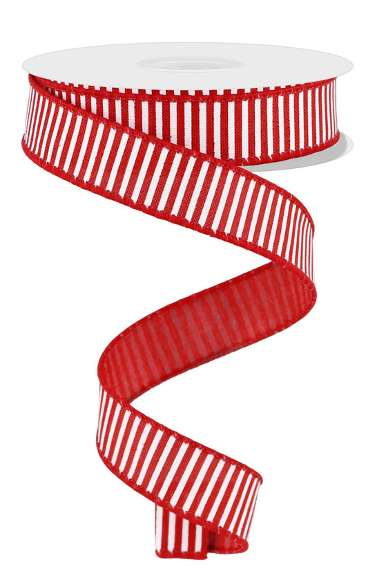 10 Yards - 7/8" Wired Red and White Stripe Ribbon