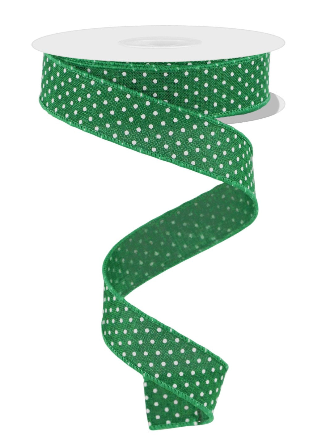 10 Yards - 7/8" Wired Emerald and White Raised Swiss Dot Ribbon