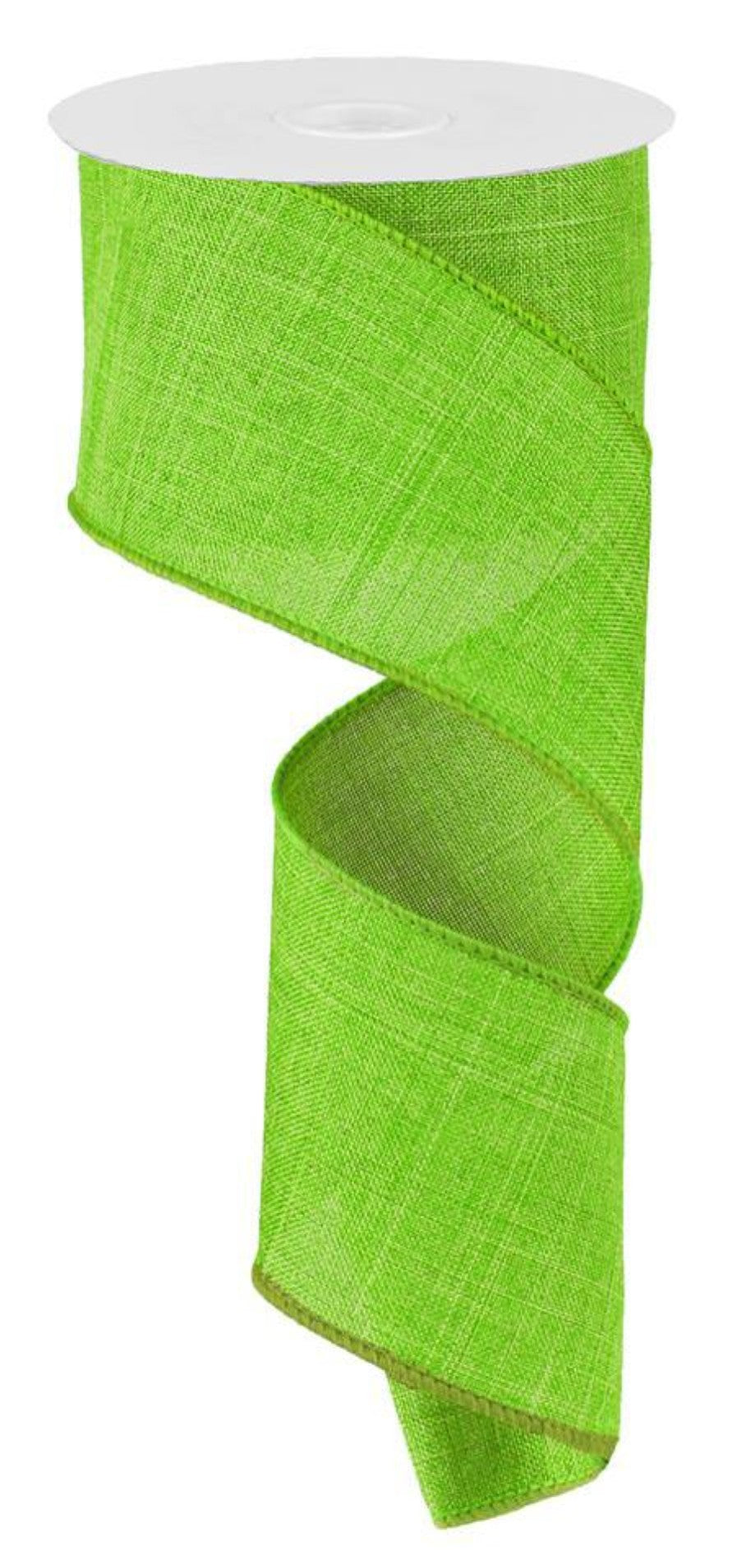 10 Yards - 2.5" Wired Solid Lime Green Linen Ribbon