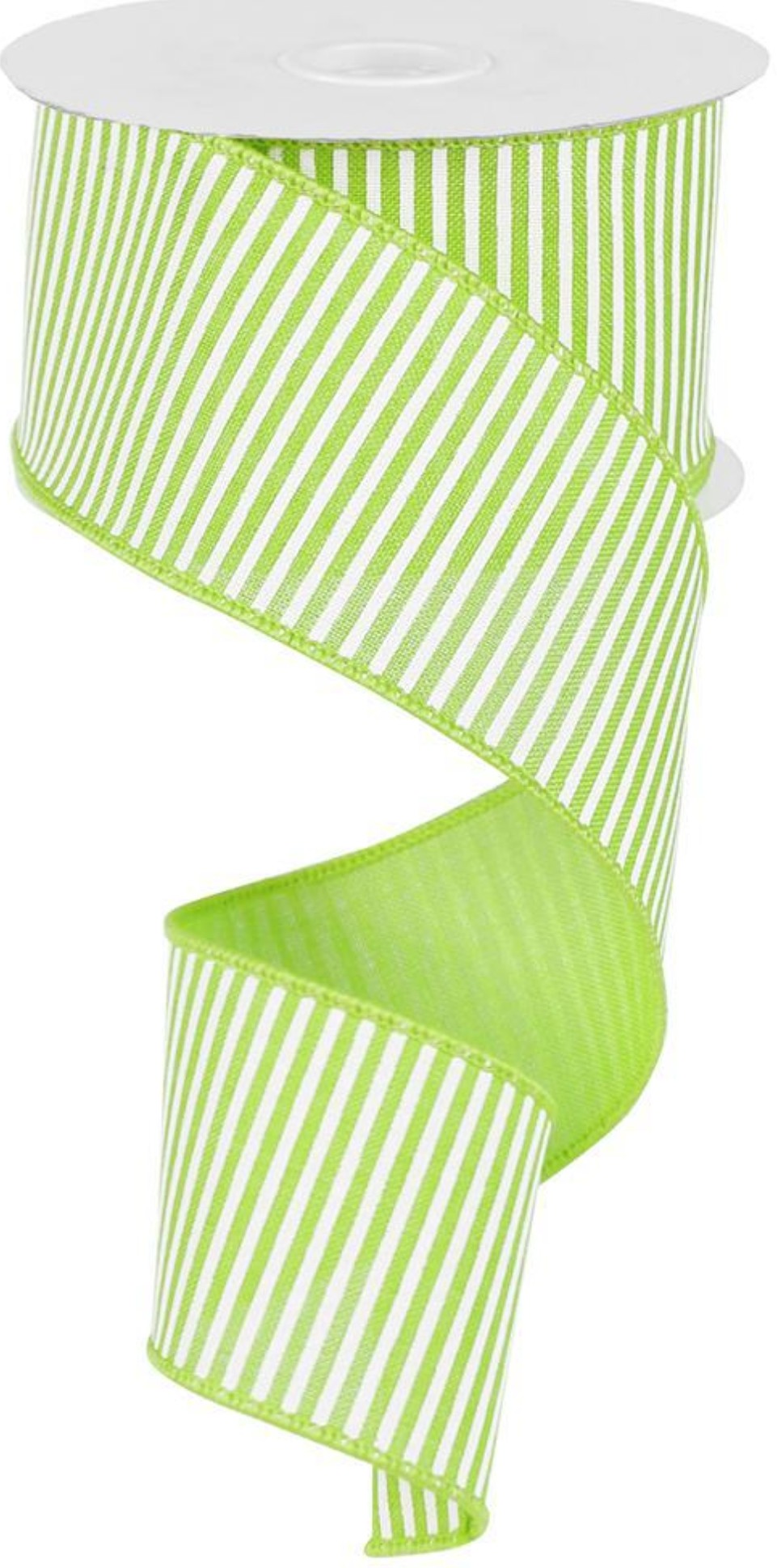 10 Yards - 2.5" Wired Lime Green and White Stripe Ribbon