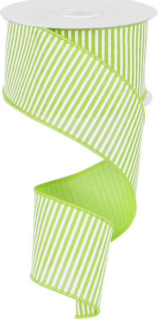 10 Yards - 2.5" Wired Lime Green and White Stripe Ribbon