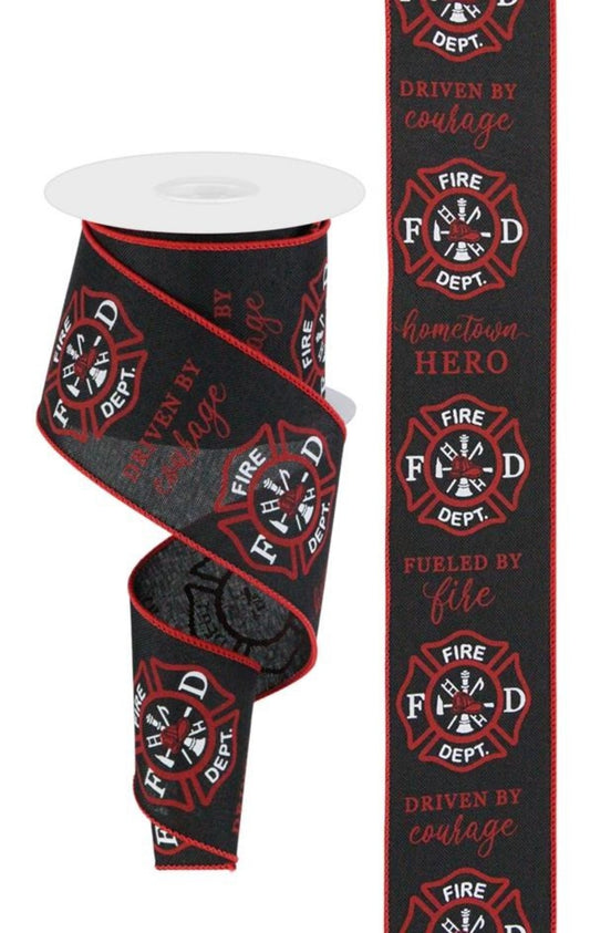 10 Yards - 2.5" Wired Black and Red Fireman Support Ribbon