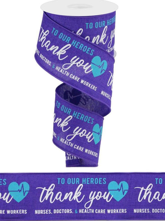 10 Yards - 2.5" Purple Background Thank You to Our Heroes Ribbon