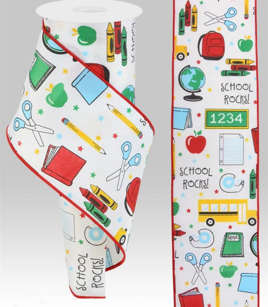 10 Yards - 4” Wired School Rocks Satin Ribbon