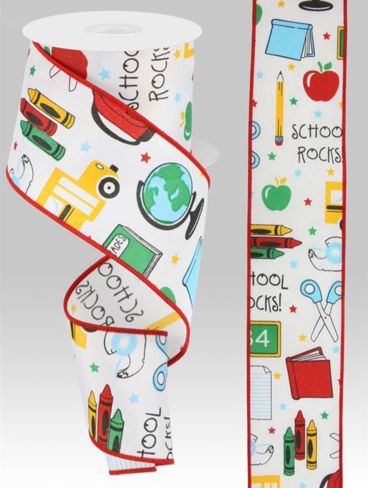 10 Yards - 2.5” Wired School Rocks Satin Ribbon