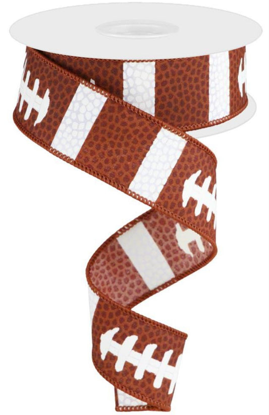 10 Yards - 1.5” Wired Faux Stitched Football Ribbon