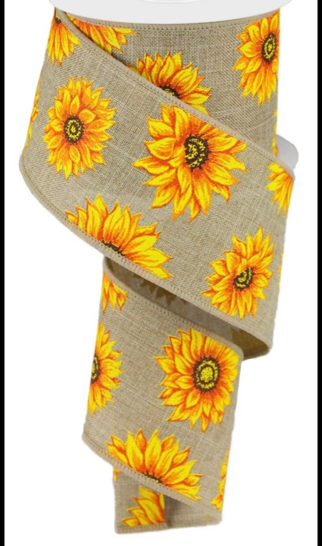 10 Yards - 2.5" Wired Natural Background Sunflower Fall Ribbon