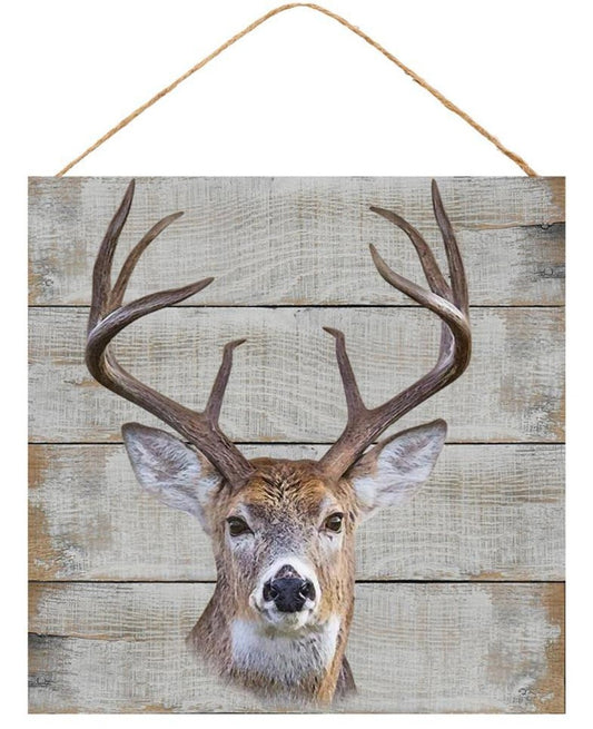 10" Square Deer Wreath Sign