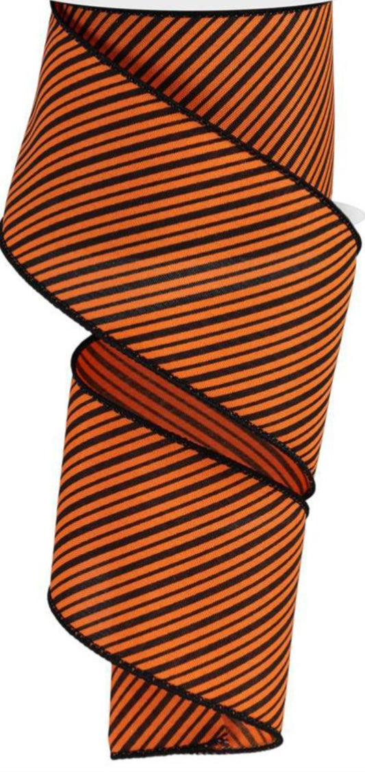 10 Yards - 2.5” Wired Black and Orange Halloween Swirl Stripes Ribbon