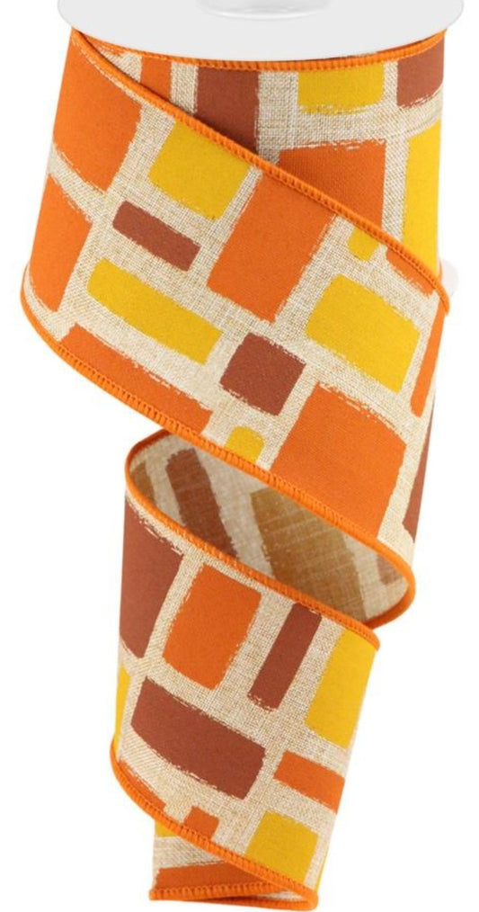 10 Yards - 2.5” Wired Yellow, Orange, and Brown Fall Brushstrokes Ribbon