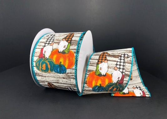 10 Yards - 2.5” Wired Fall Gnome Pumpkin Ribbon