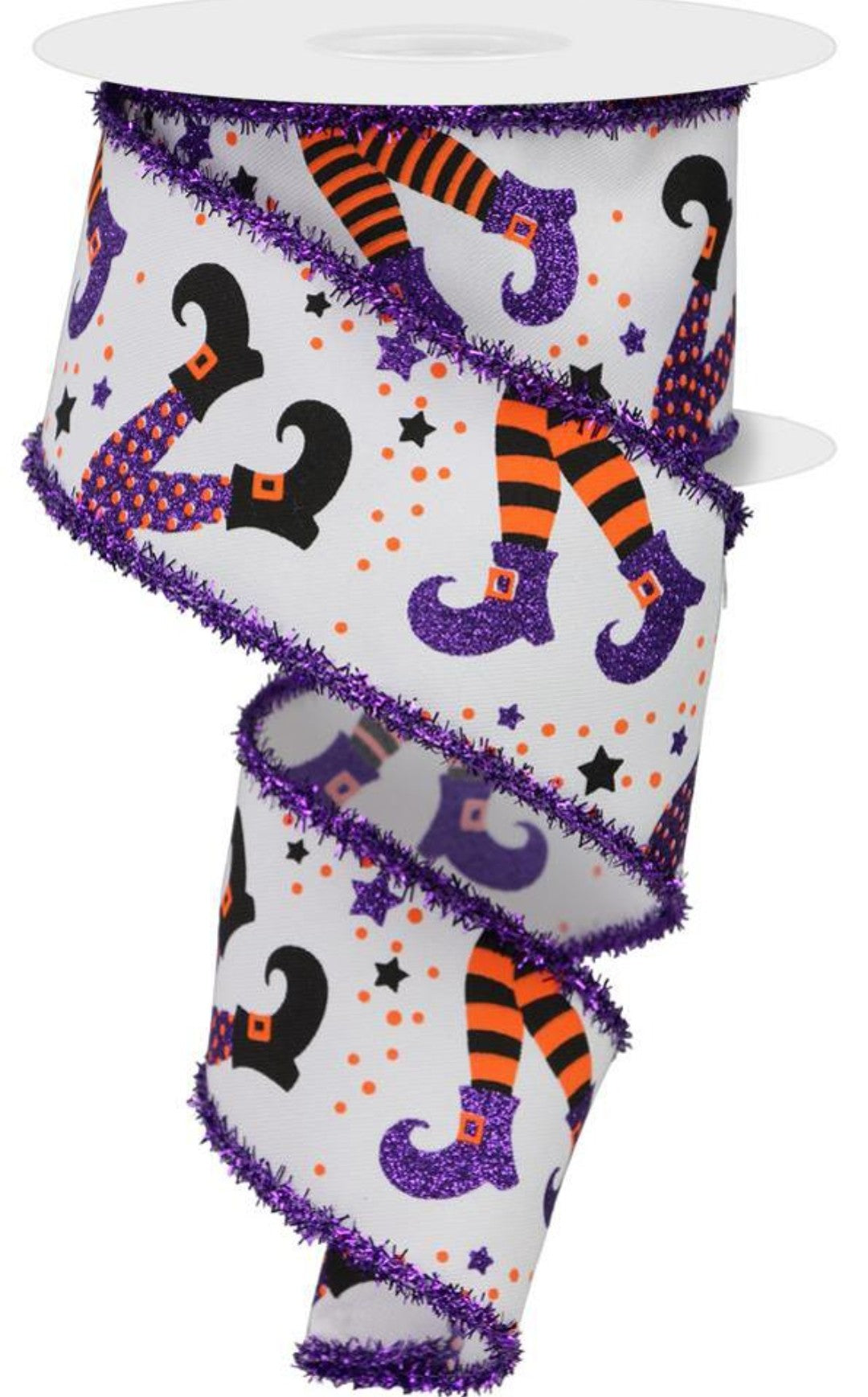 10 Yards - 2.5" Wired Jack-O-Lantern Witch Hat Halloween Ribbon with Purple Tinsel Edge