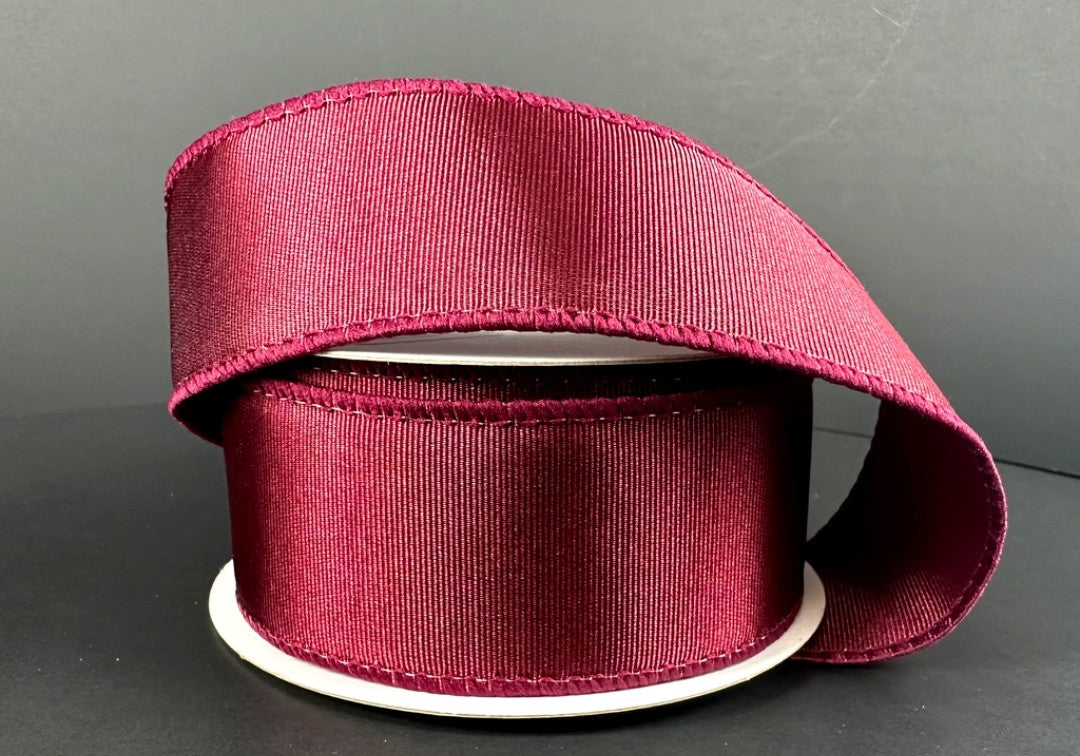 10 Yards - 1.5” Wired Burgundy Ribbed Satin Ribbon