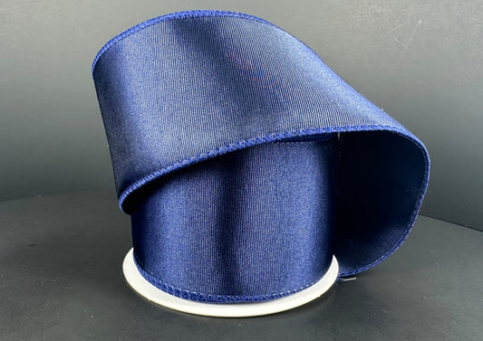 10 Yards - 2.5” Wired Navy Blue Ribbed Satin Ribbon
