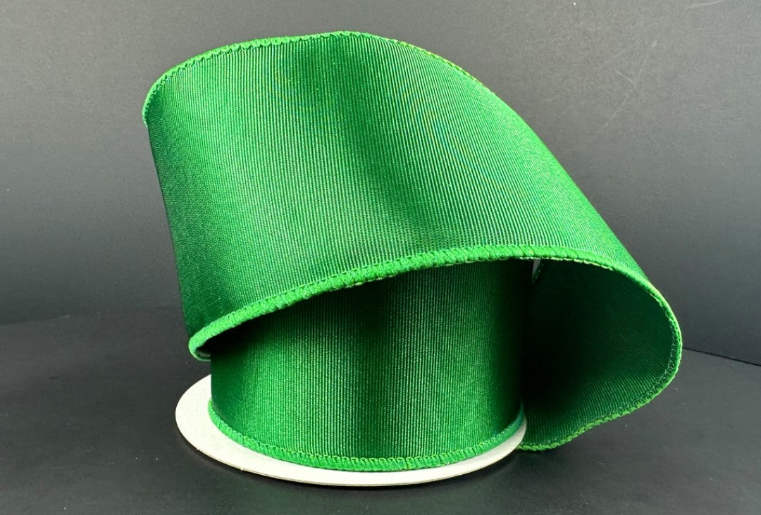 10 Yards - 2.5” Wired Emerald Green Ribbed Satin Ribbon