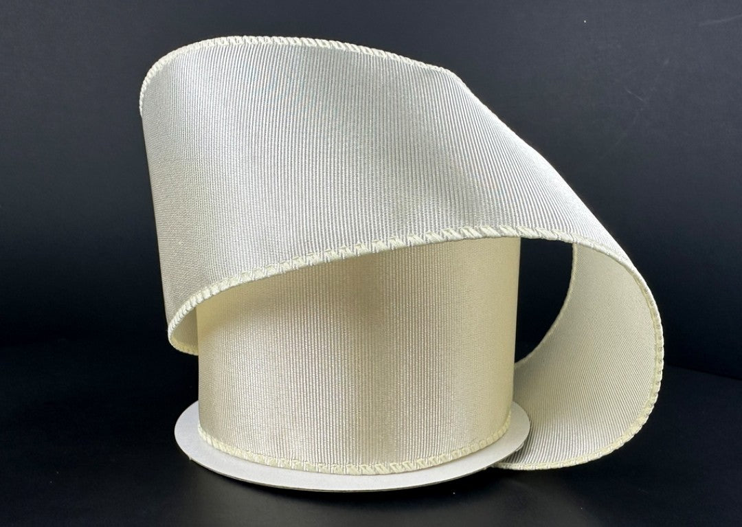 10 Yards - 2.5” Wired Cream Ribbed Satin Ribbon