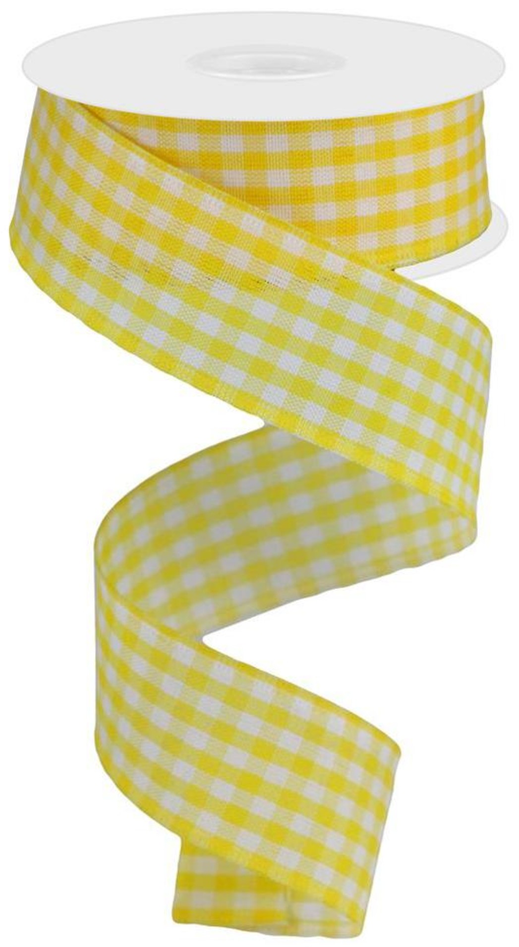 10 Yards - 1.5" Wired Yellow and White Gingham Ribbon