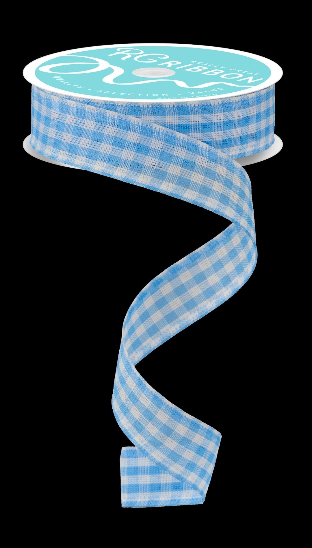 10 Yards - 7/8" Wired Blue and White Gingham Ribbon