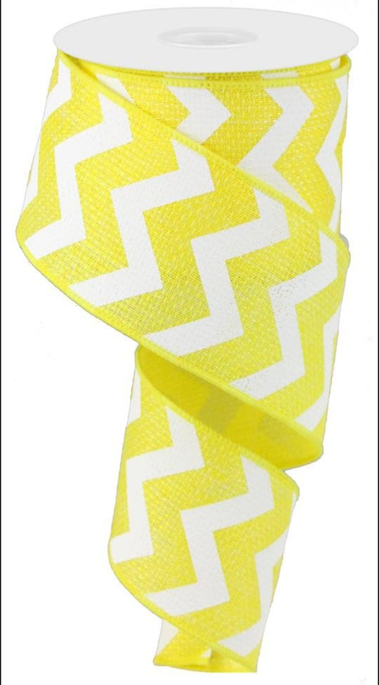 10 Yards - 2.5" Wired Yellow and White Chevron Ribbon