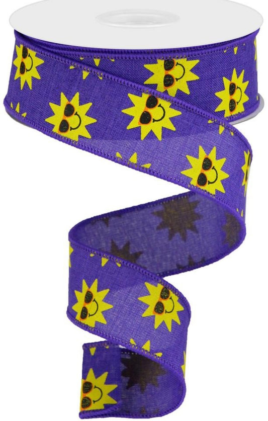 10 Yards - 1.5" Wired Purple Background Sunshine Ribbon