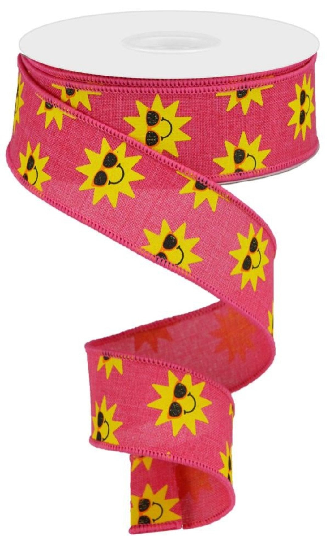 10 Yards - 1.5" Wired Fuchsia Pink Background Sunshine Ribbon