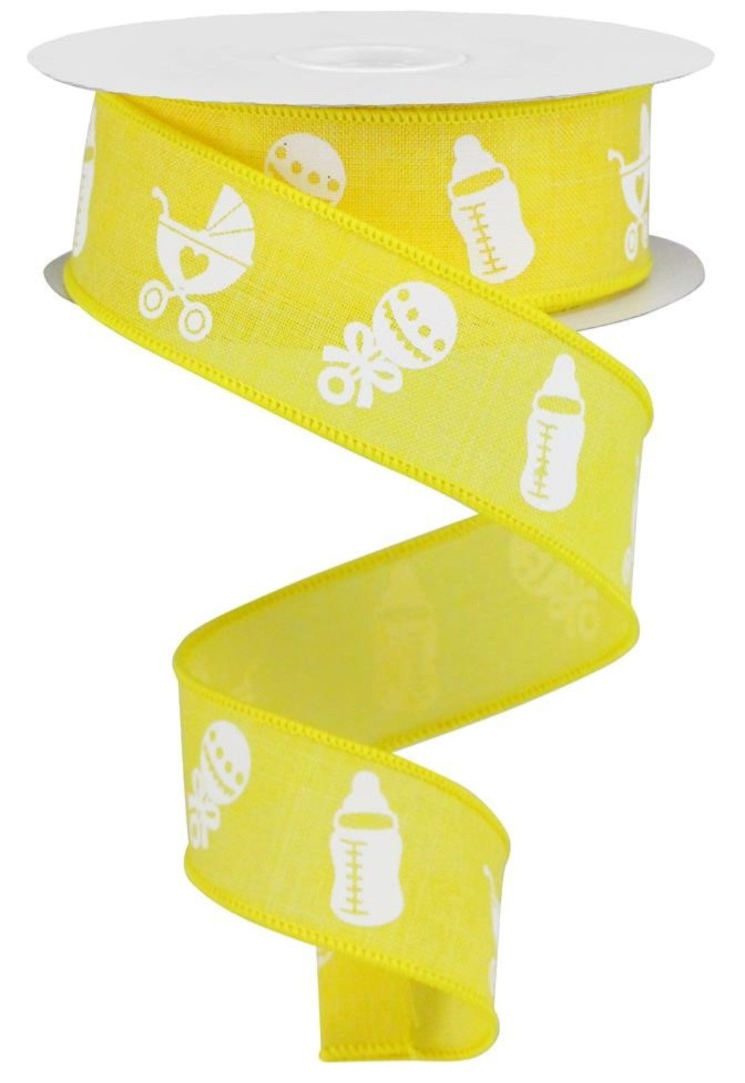 10 Yards - 1.5" Wired Yellow Background Baby Ribbon