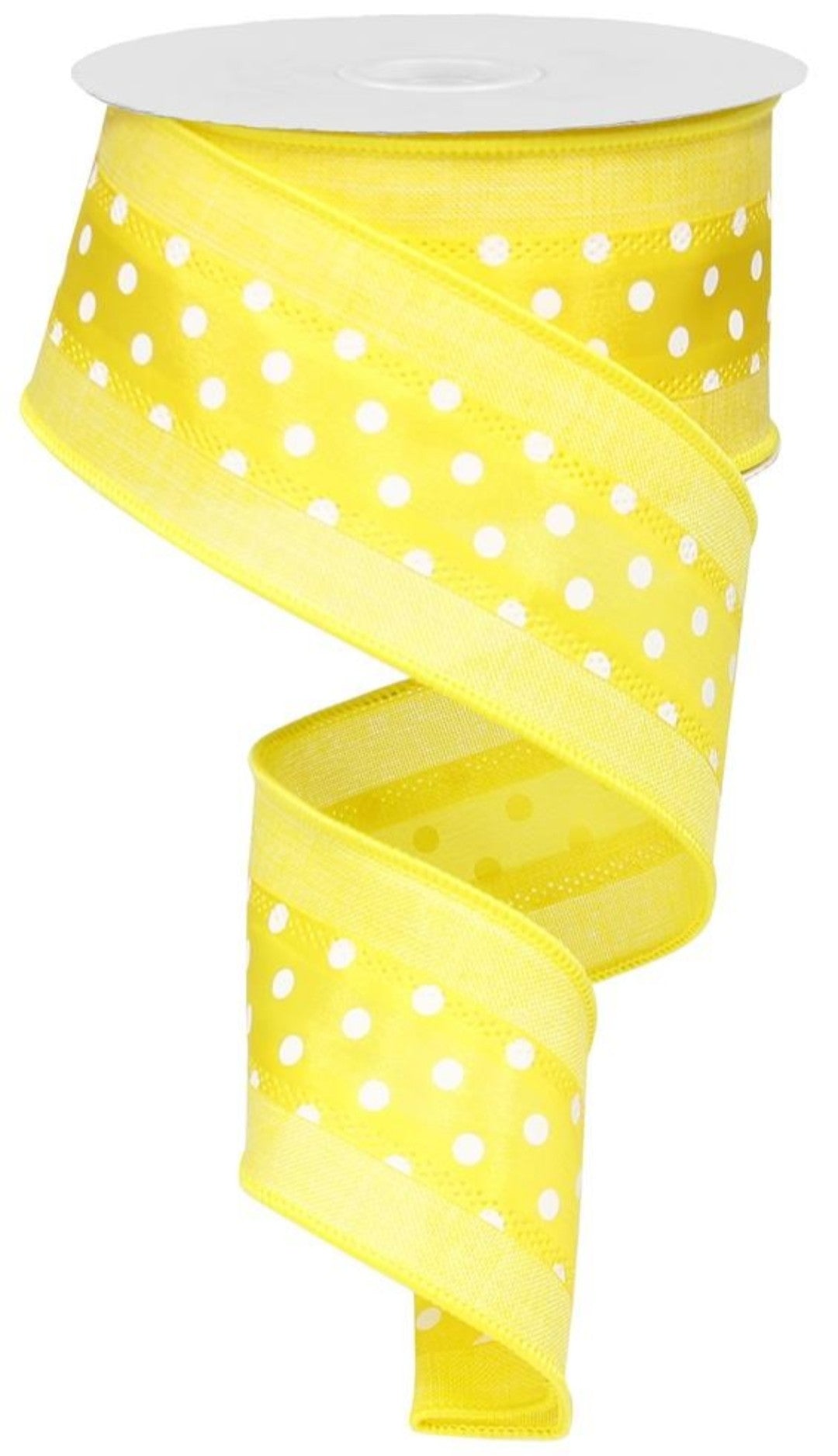 10 Yards - 2.5" Wired Yellow and White Polka Dot Ribbon with Yellow Linen Edging