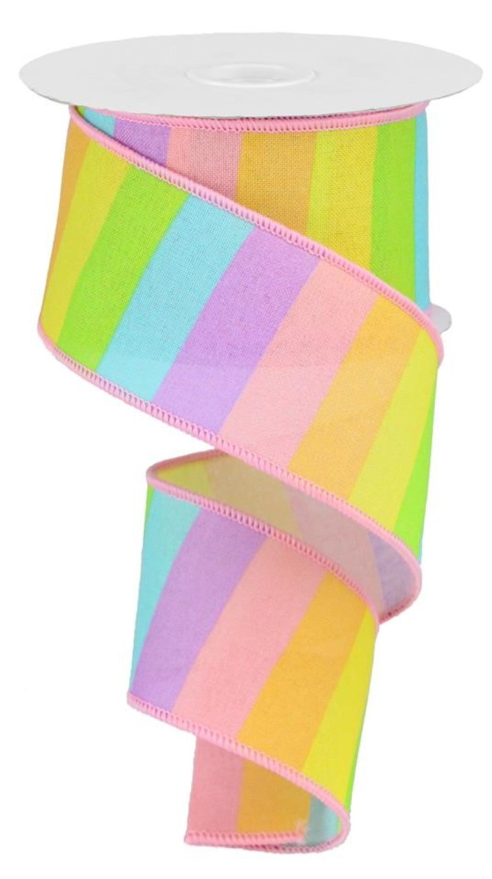 10 Yards - 2.5" Wired Pastel Rainbow Stripe Ribbon